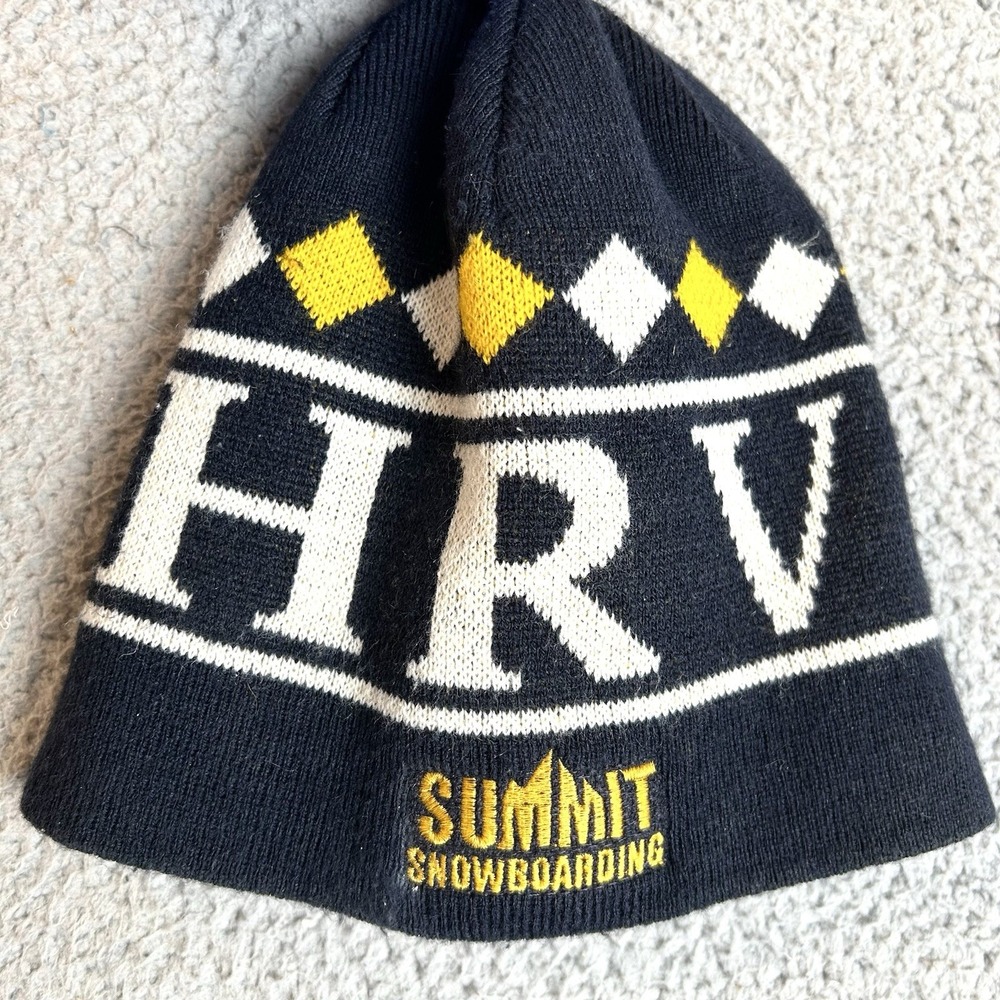 VTG Shred Alert Beanie HRV Summit Snowboarding Geometric Trim Y2K Acrylic Skully